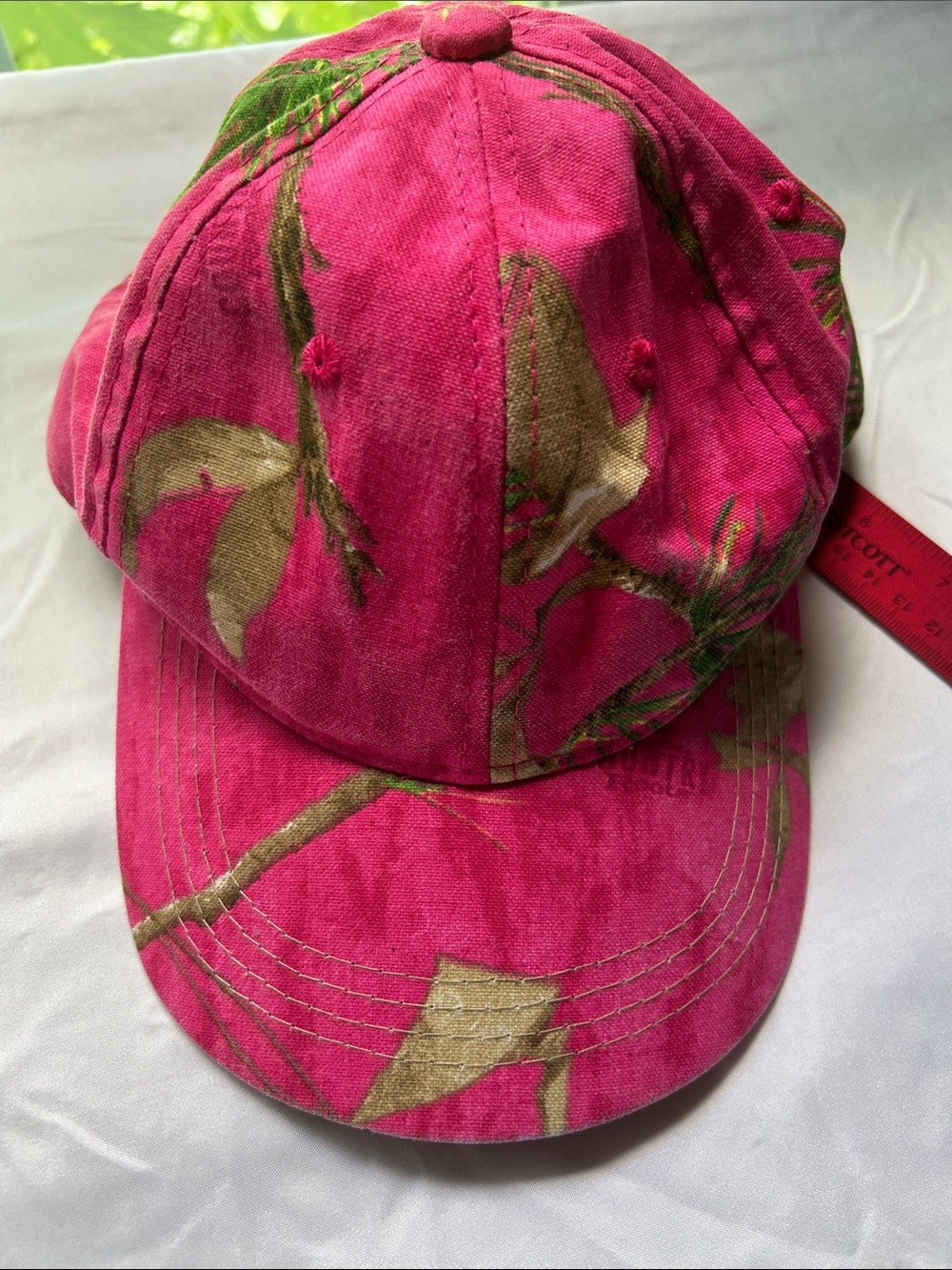 Mossy Oak Pink Camo Baseball Hat with Brown & Green Accents